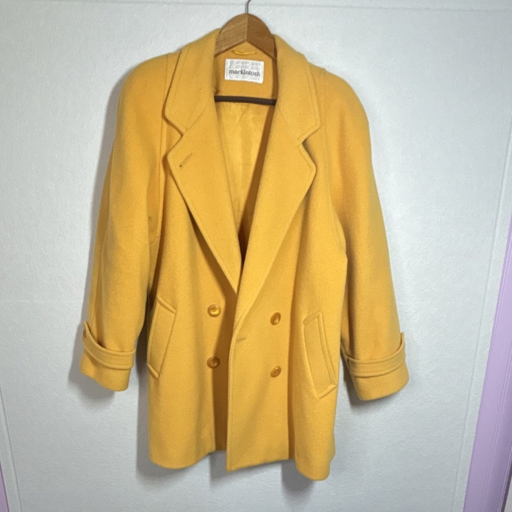 Mackintosh Yellow Double-Breasted Pea Coat Women Mid-Length Collared Pockets